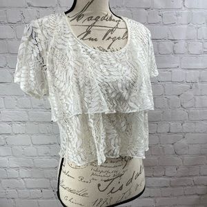 Hayden Shiela Lace Tiered Crop Top Cream Blouse